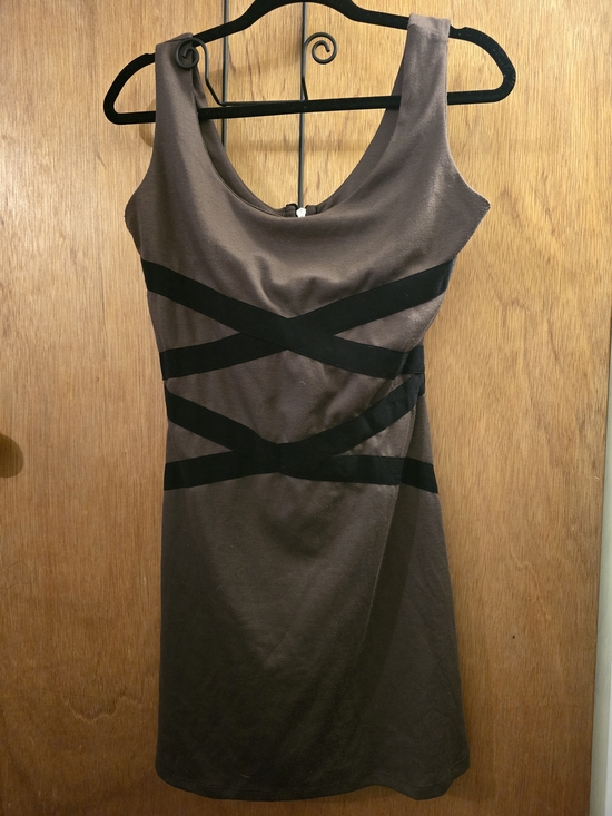 one clothing Dresses & Skirts - one clothing Brown Mini Dress with Black Strap Detail